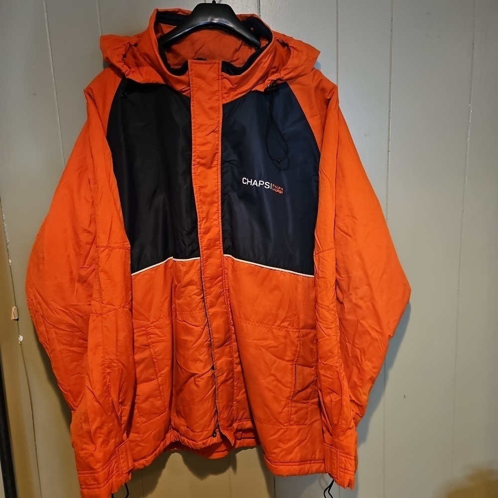 CHAPS Ralph Lauren Orange & Navy Hooded Puffer Jacket | Big & Tall 2X | Winter